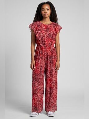 Olivaceous Flutter Sleeve Jumpsuit // Red // Large // NEW